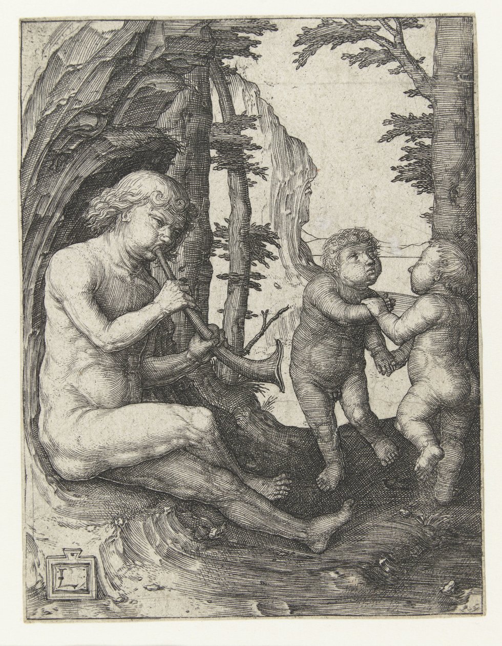 Chlapec s dechovým nástrojem od Lucas van Leyden