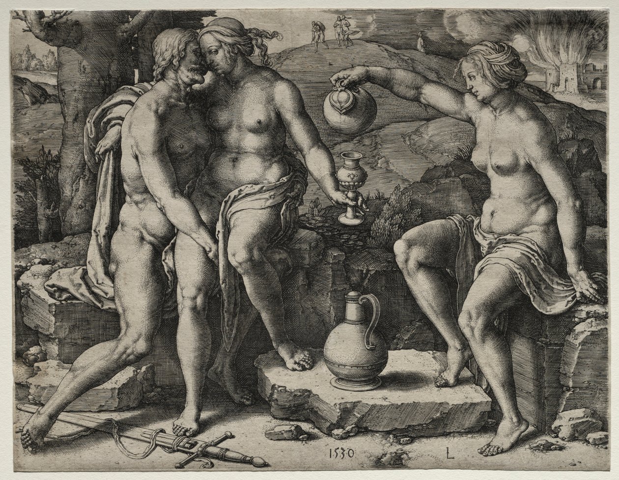 Lot a jeho dcery, 1530. od Lucas van Leyden