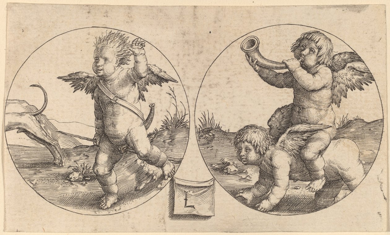 Dva Cupids ve dvou kruzích od Lucas van Leyden