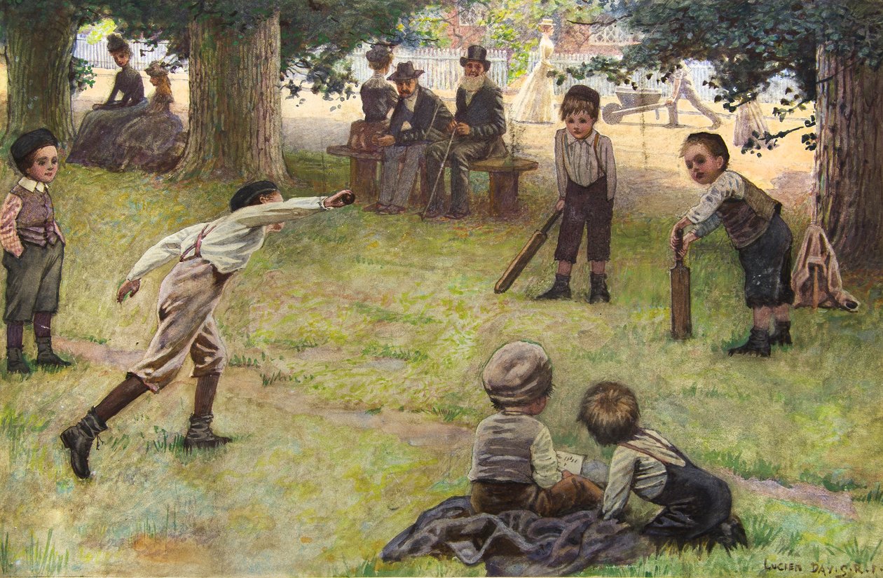 Chlapci hrají kriket (akvarel) od Lucien Davis