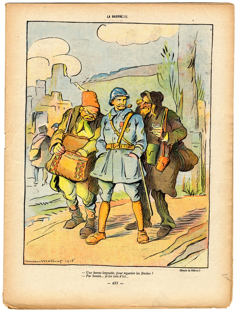 Bajonet, satirický v barvě od Lucien Metivet