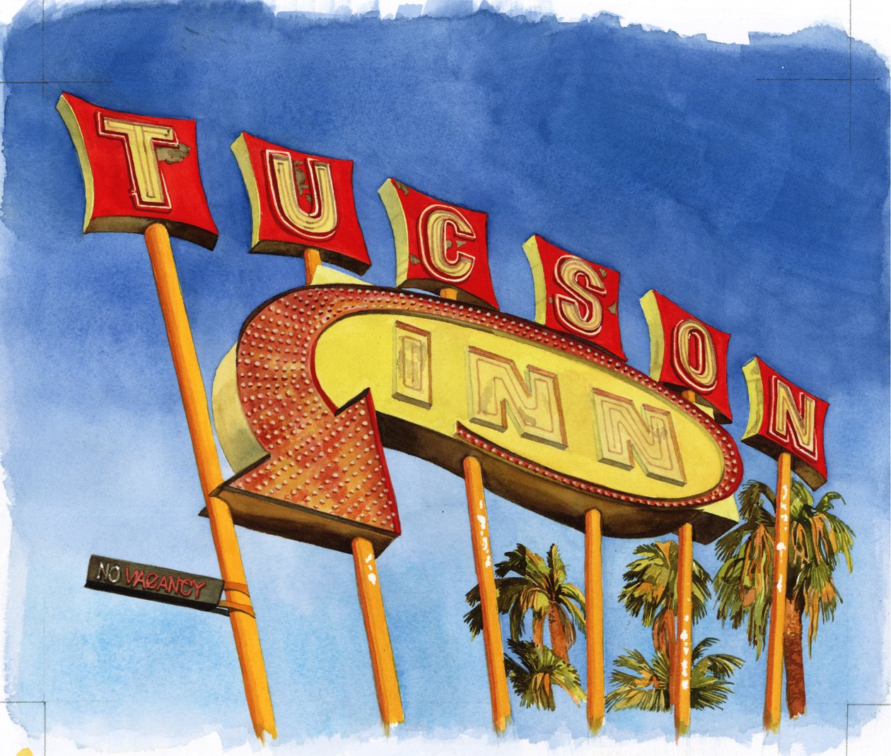 Tucson Inn, 2004 (wc na papíře) od Lucy Masterman