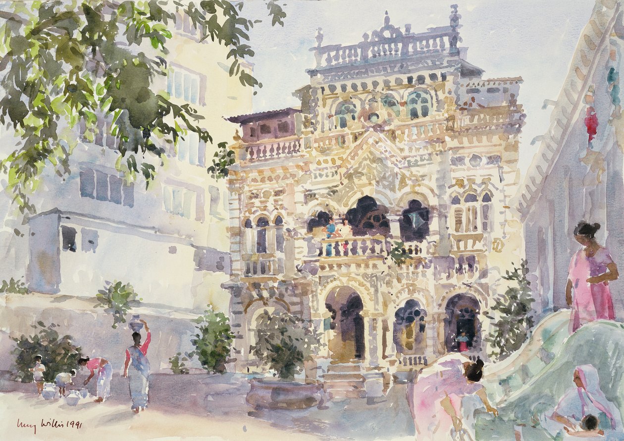 House on the Hill, Bombay, 1991 (wc na papíře) od Lucy Willis