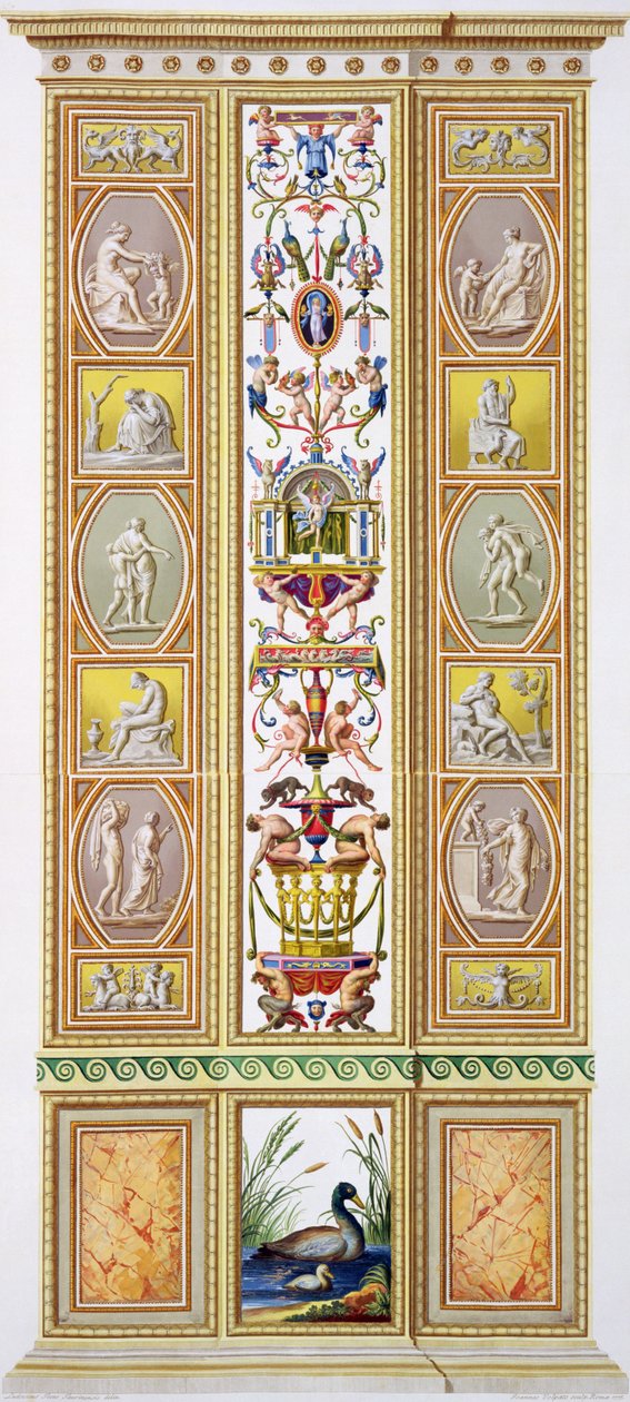 Panel z Raphael Loggia ve Vatikánu, z „Delle Loggie di Rafaele nel Vaticano“, rytý Giovanni Volpato (1735-1803), 1775, publikováno kolem 1775-77 (ručně kolorovaná rytina) od Ludovicus Tesio Taurinensis