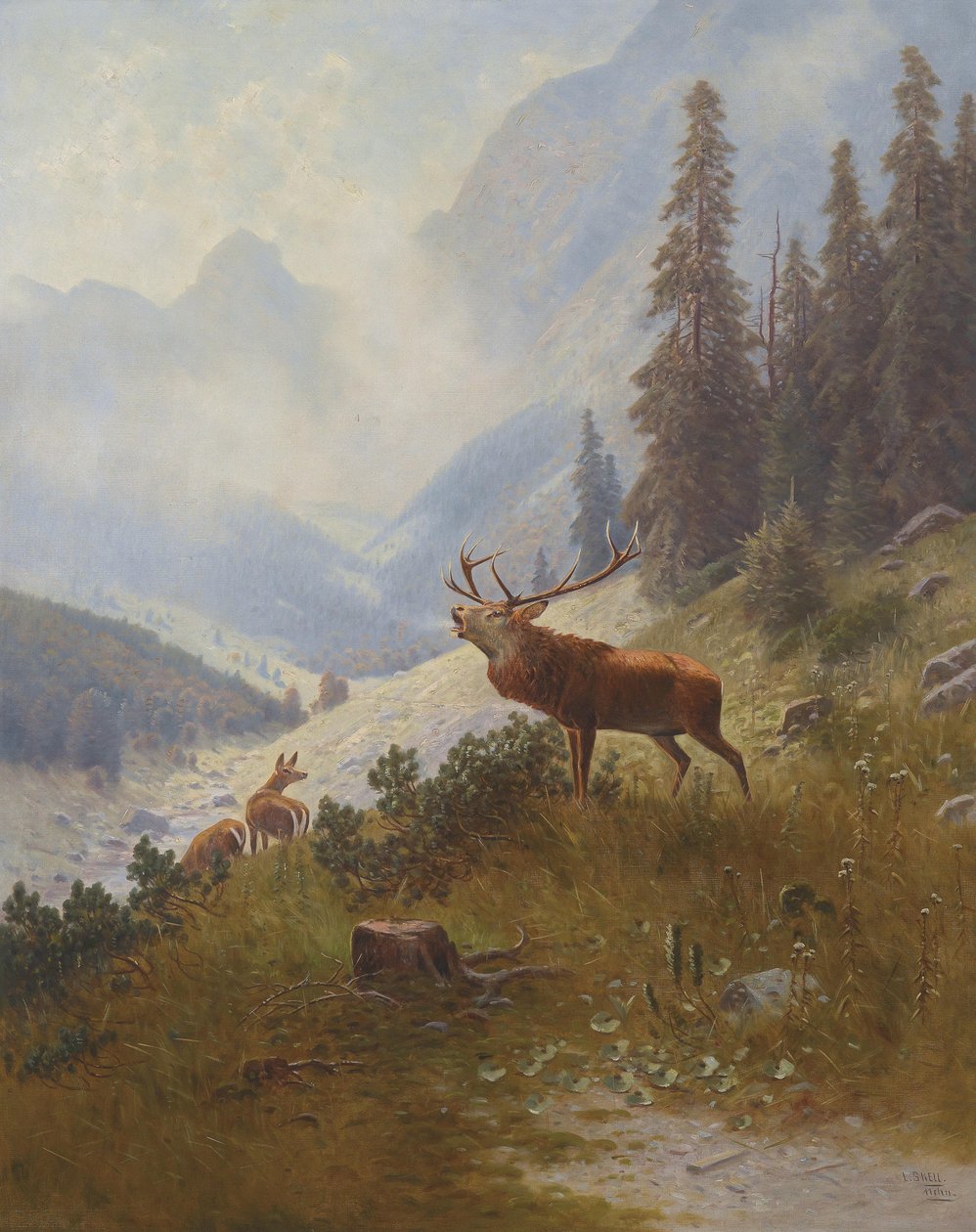 Řvoucí jeleni v horách od Ludwig Skell