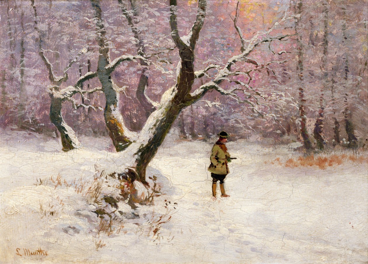 Zimní krajina s lovci (olej na plátně) od Ludwig Munthe