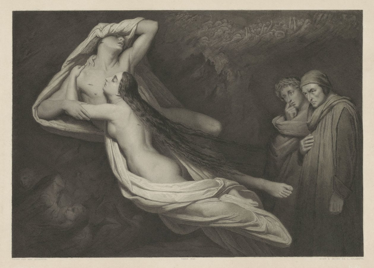 Francesca da Rimini v Paolo Malatesta od Luigi Calamatta