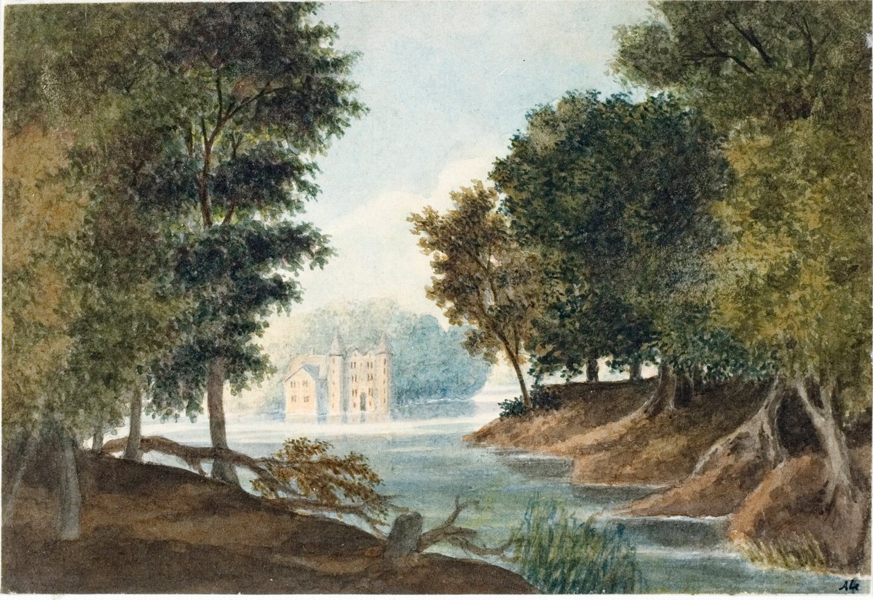 Krajina s řekou a vilou (Akvarel, cca 1825) od Luigi Garibbo