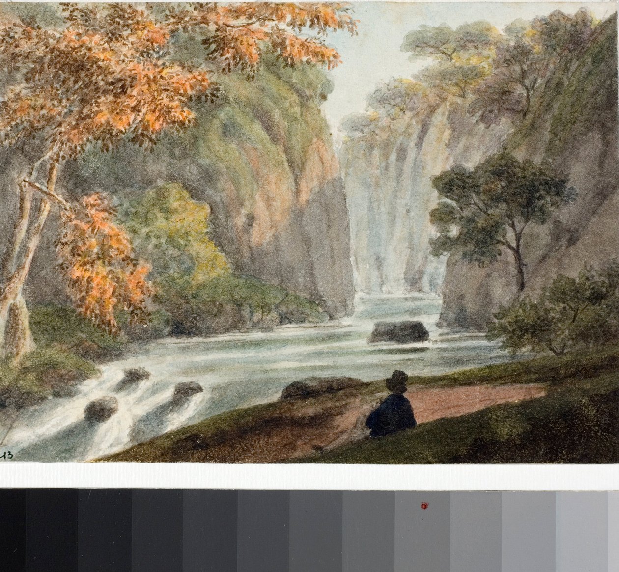 Krajina s řekou a vodopádem (Akvarel, kolem roku 1825) od Luigi Garibbo