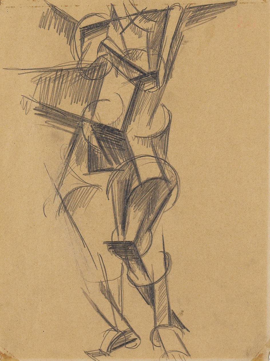 Kubistický muž (stojící postava), 1915 (grafit na tkaném papíře) od Lyubov Sergeevna Popova
