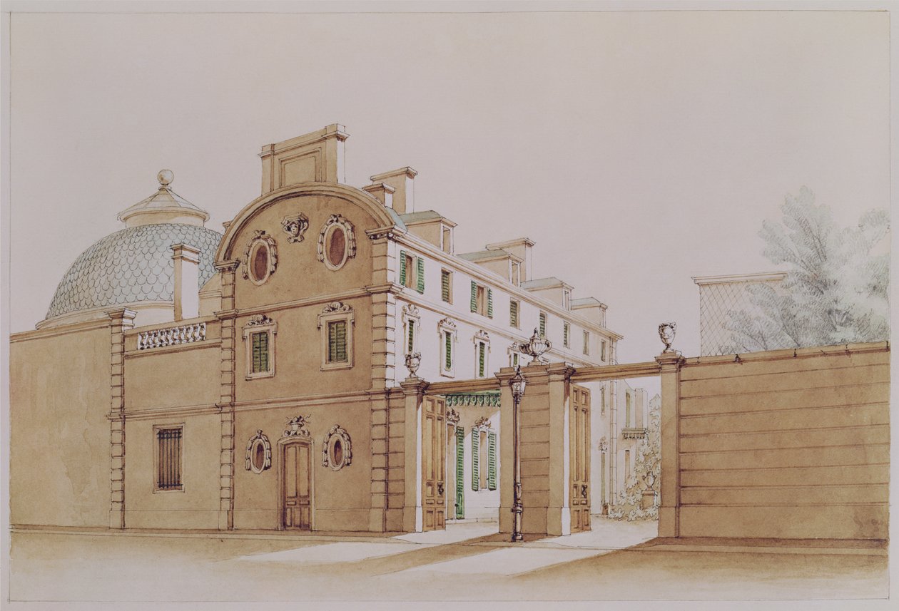 Pohled na dům v rue Fortunee, který koupil Honore de Balzac (1799-1850) v roce 1847 (wc na papíře) od M. Santi