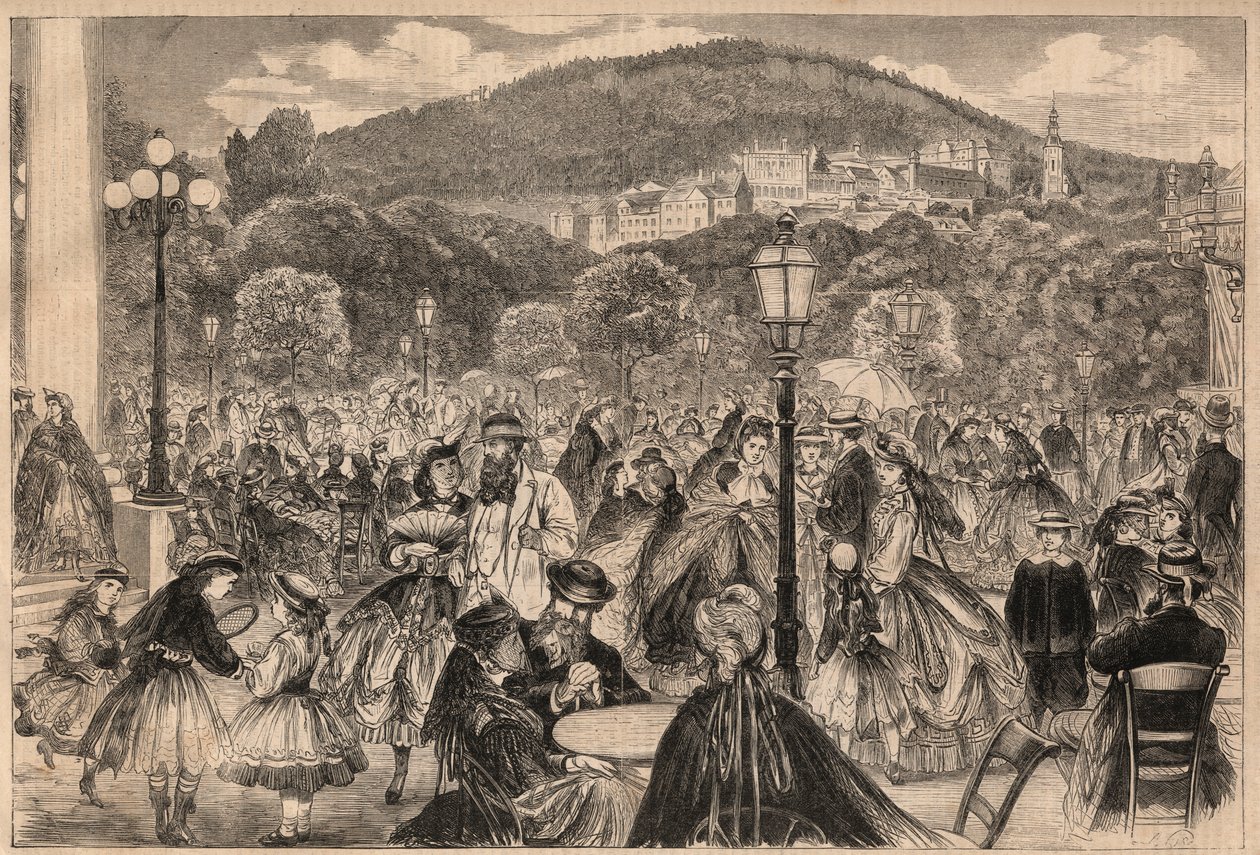 Německo Baden Baden 1865: promenáda. od M. after Pietsch