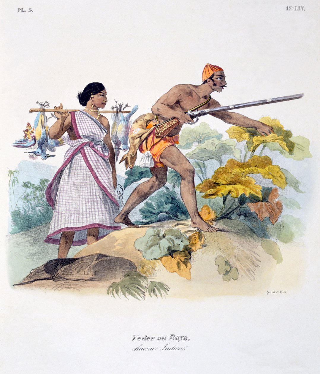 Indický lovec s mušketou, 1827-35 od M.E. Burnouf