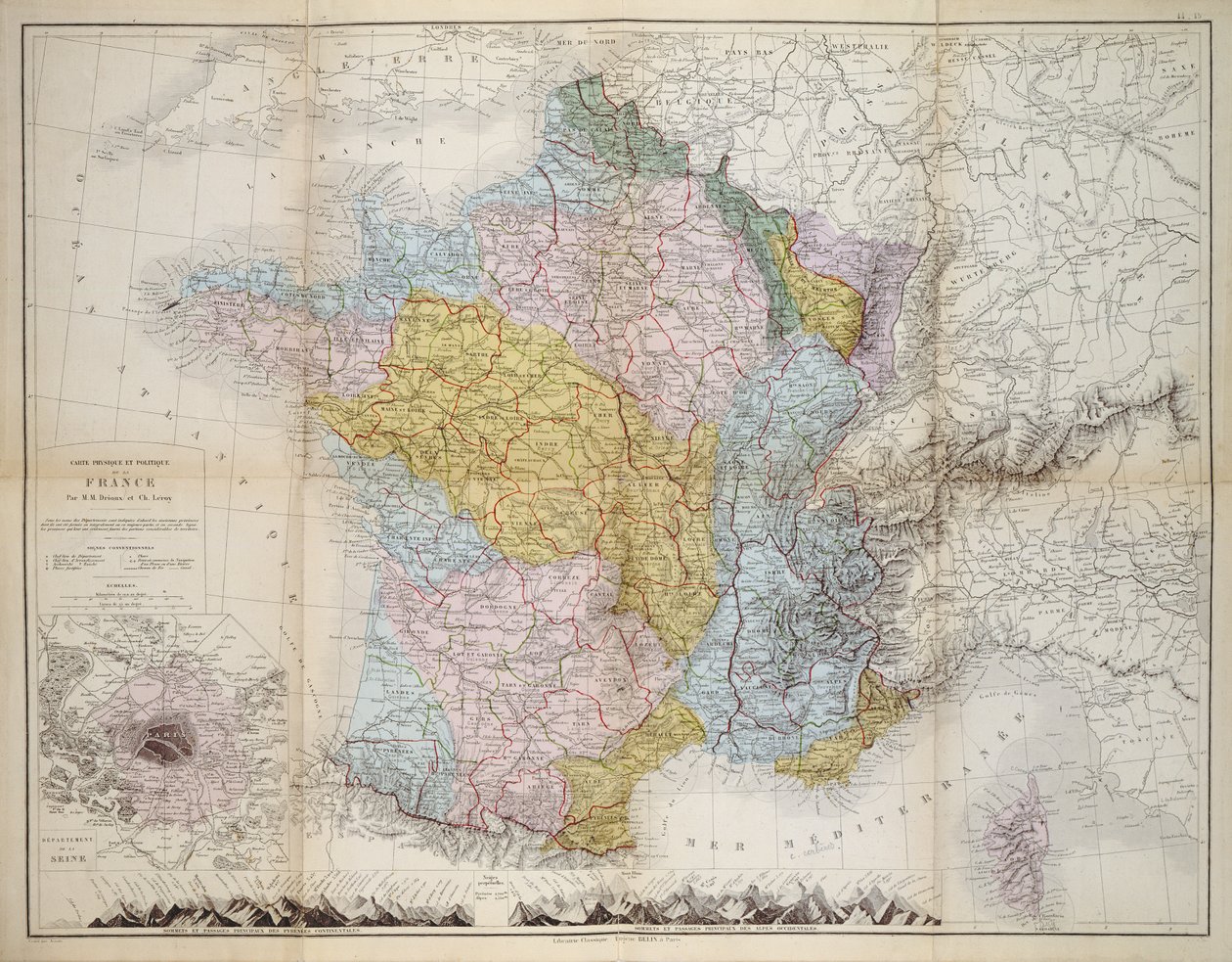 Mapa Francie, cca 1830-40 od M.M. and Leroy, Ch. Drioux