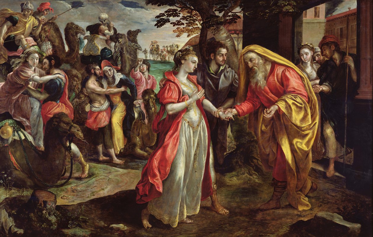 Rebecca souhlasí s tím, že bude následovat Eliezera, kolem roku 1562 od Maarten de Vos