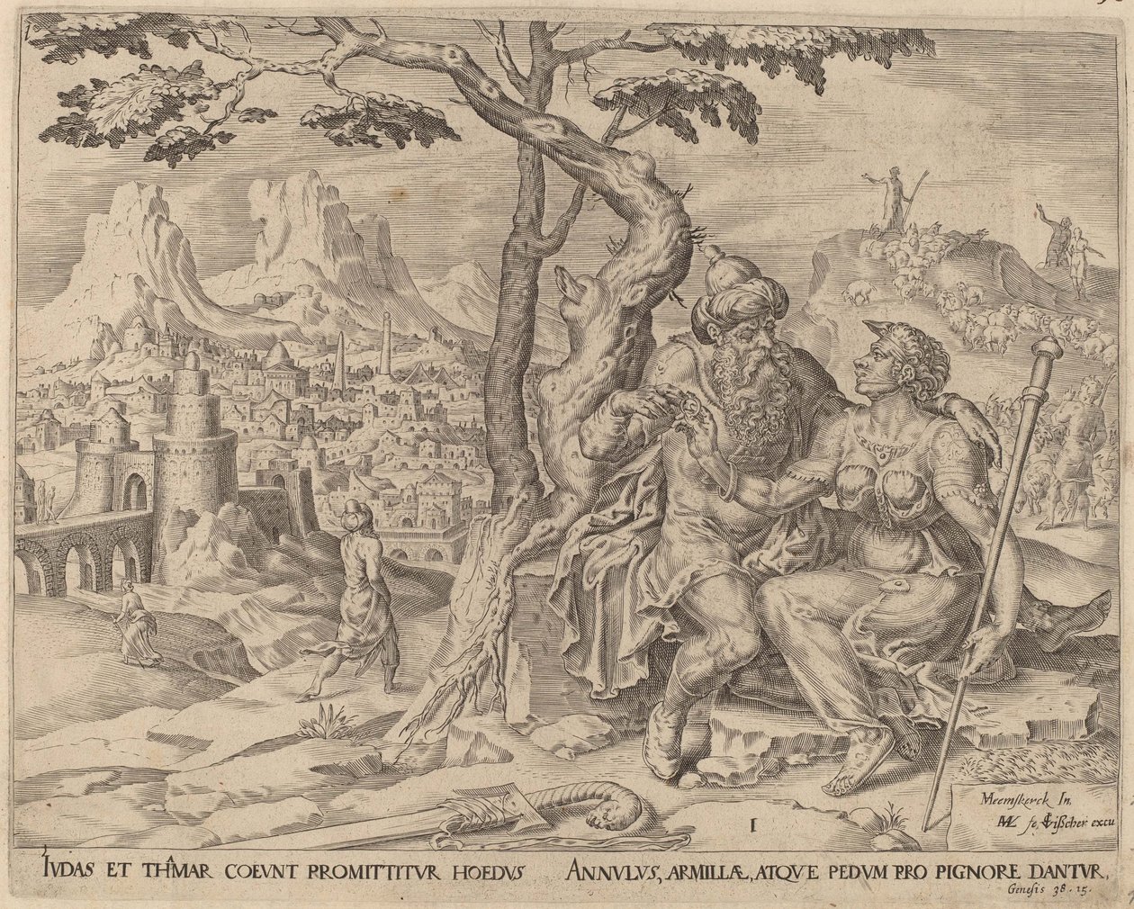 Juda dává Támar zástavu, kolem roku 1566 od Maarten van Heemskerck