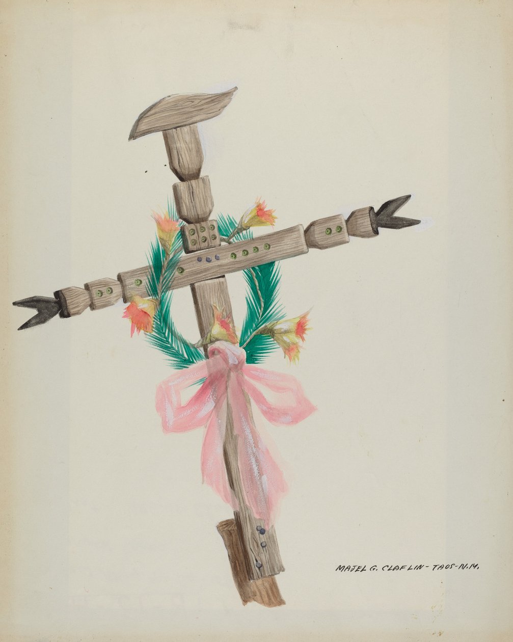 Vyřezávaný kříž - hrob, c. 1937. od Majel G. Claflin
