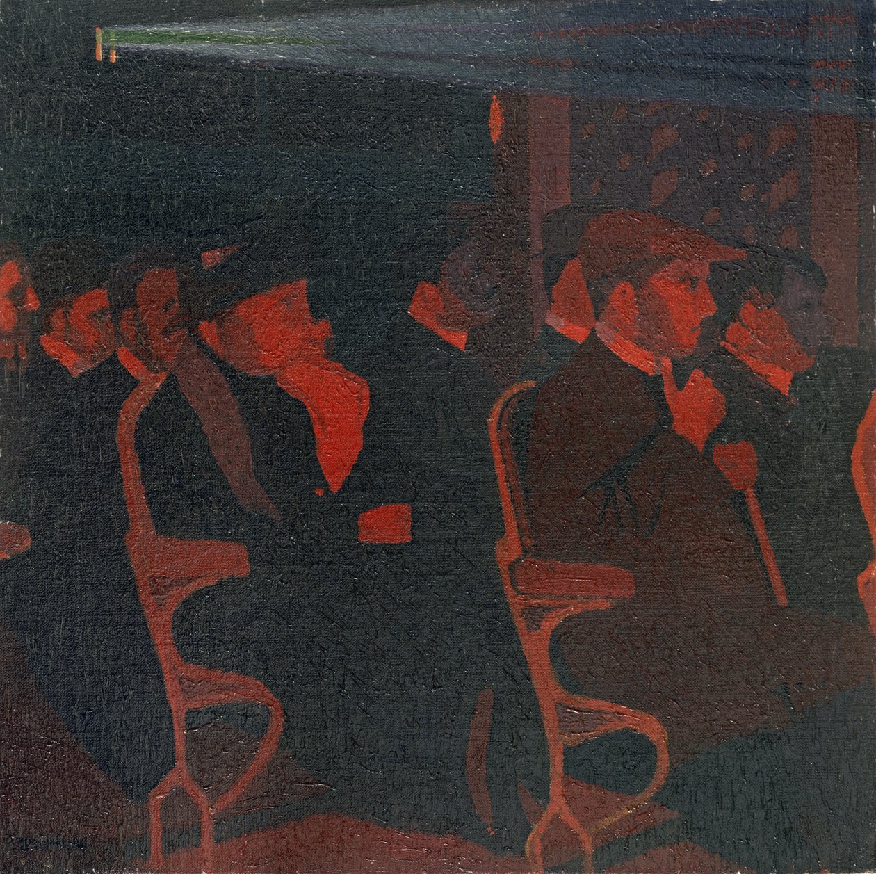 V kině, asi 1915 (olej na plátně) od Malcolm Drummond