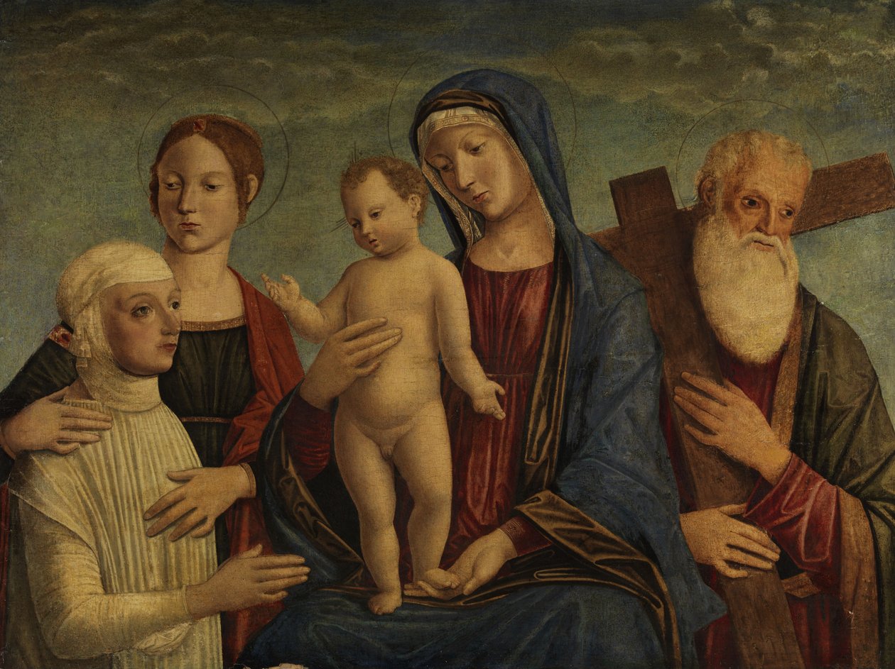 Madona s dítětem, dva světci a postava dárce od Manner of Jacopo Bellini