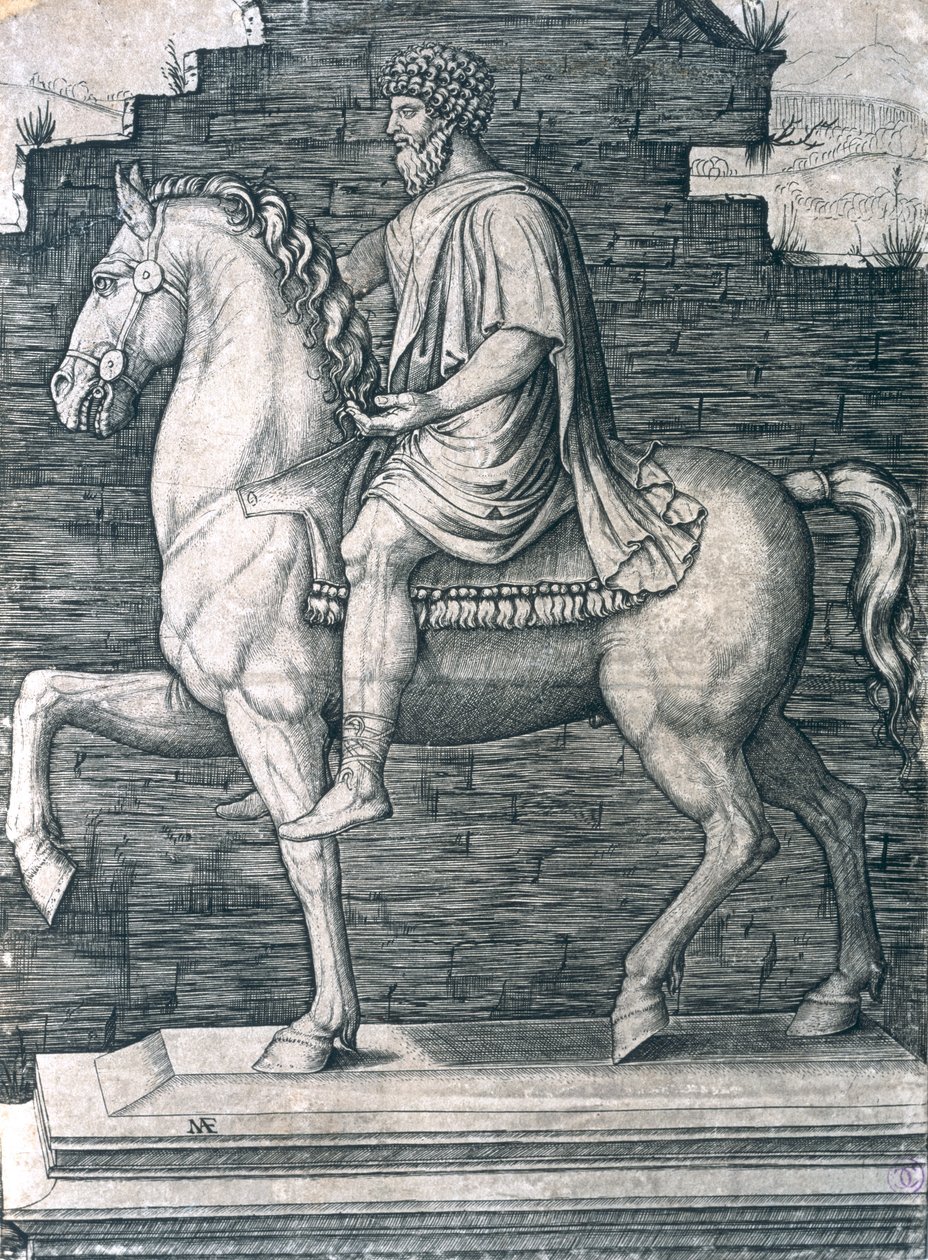 Jezdecká socha Marka Aurelia (121–180 n. l.) od Marcantonio Raimondi