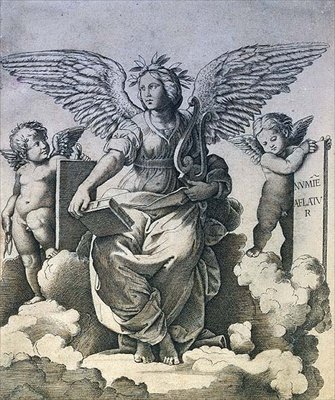 Poezie, kolem 1515 (rytina) od Marcantonio Raimondi