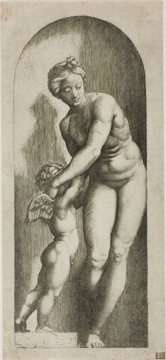 Venuše a Amor od Marcantonio Raimondi