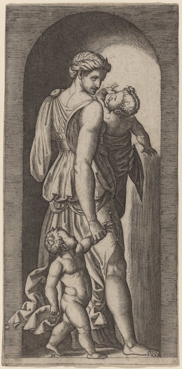 Charita od Marcantonio Raimondi after Raphael