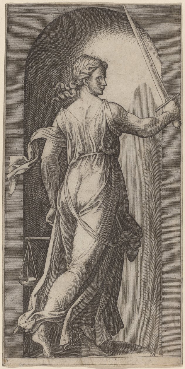 Spravedlnost od Marcantonio Raimondi after Raphael