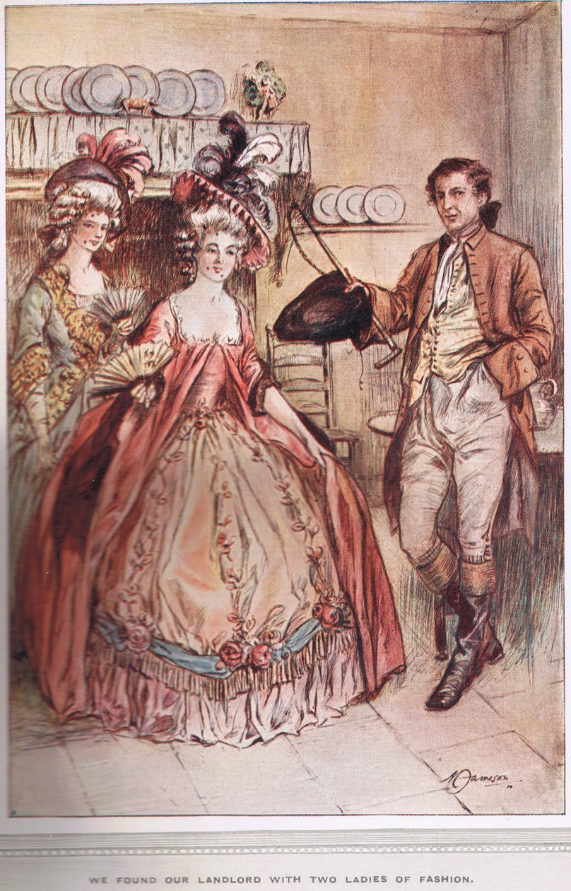„Našli jsme našeho pronajímatele se dvěma dámami módy“, ilustrace z „Vikář z Wakefieldu“ od Olivera Goldsmitha, kolem roku 1910 od Margaret Jameson