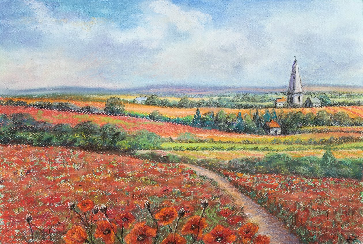 Cotswold makové pole, 2022 (pastel) od Margo Starkey