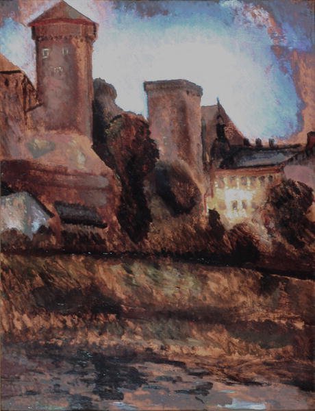 Hrad Wawel, Krakov. c.1930 (olej na palubě) od Marian Szczyrbula