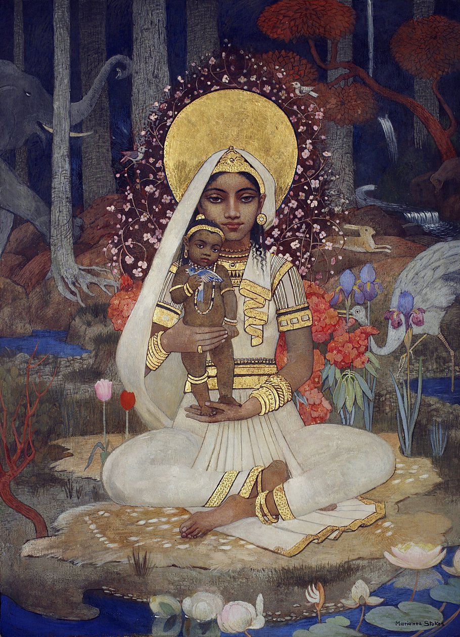 Devaki, Krišnova matka (tempera a zlatá barva na papíře na lepence) od Marianne Stokes