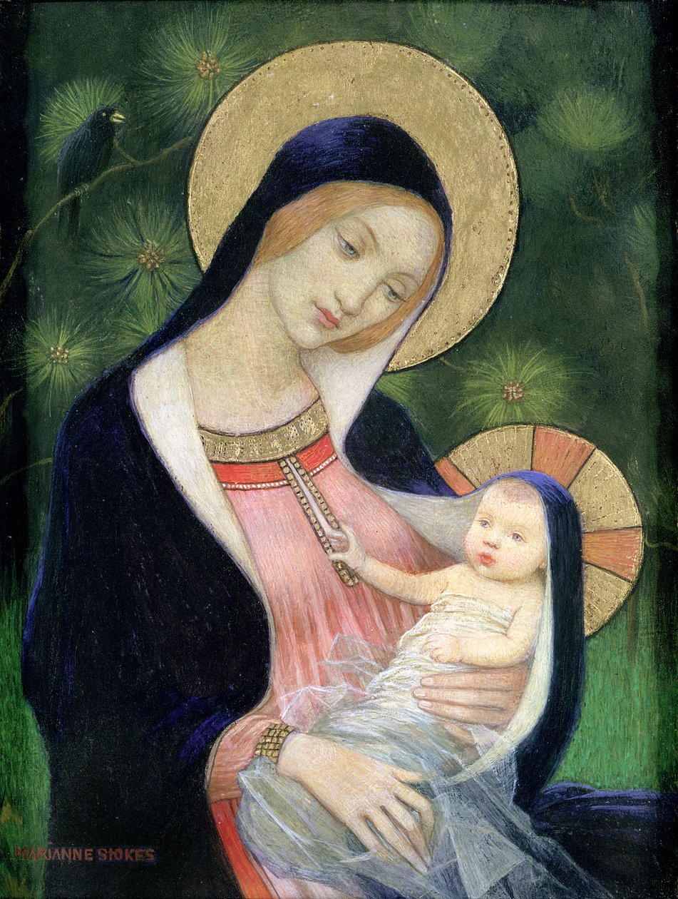 Madonna z jedle, 1925 (tempera a zlacení na gessu na palubě) od Marianne Stokes