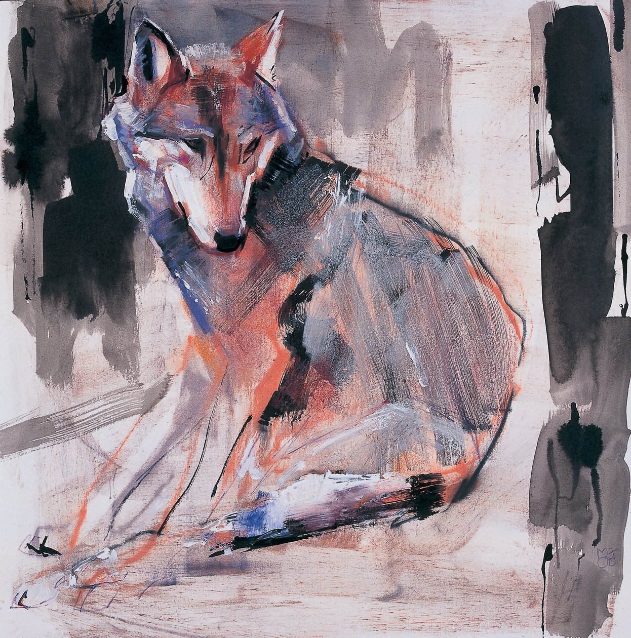 Sitting Wolf, 2000 (kombinovaná média na papíře) od Mark Adlington