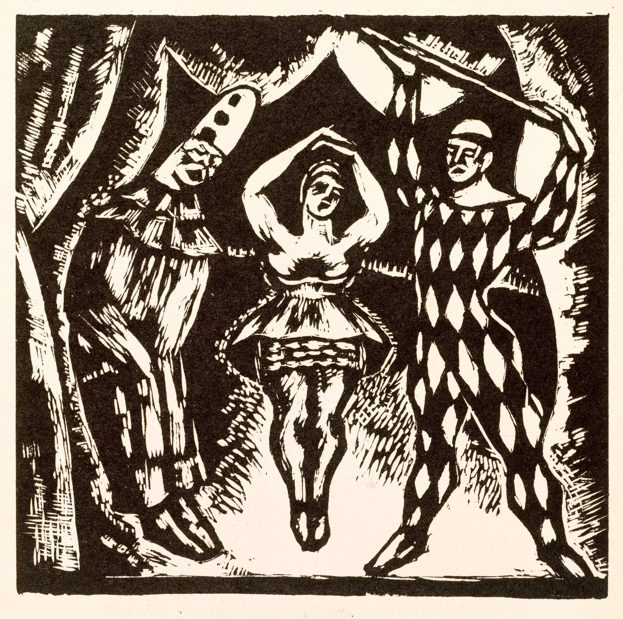 Harlekvináda, dřevořez Roger Fry od Mark Gertler