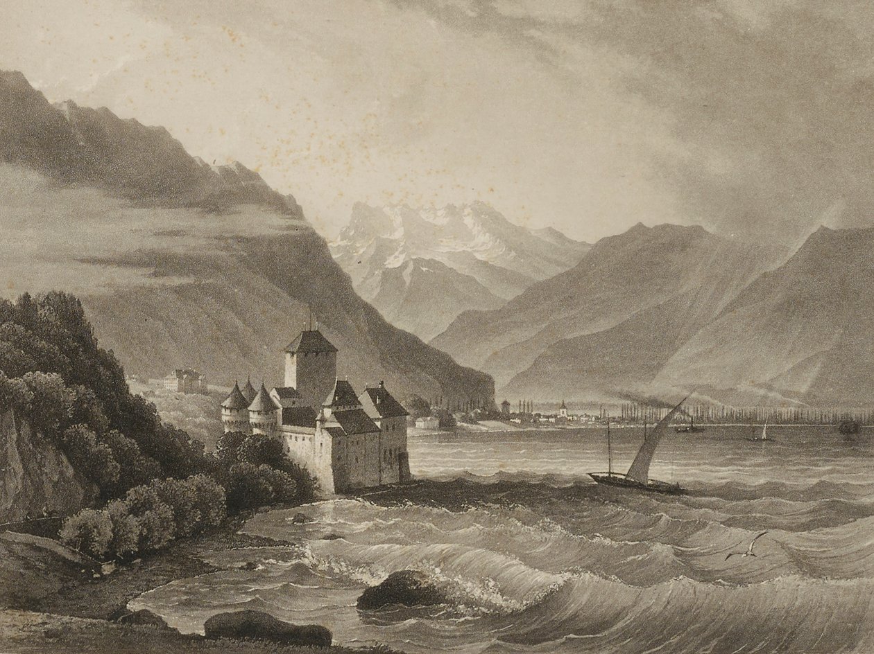 Chateau de Chillon; pohled z Vevey od Martens