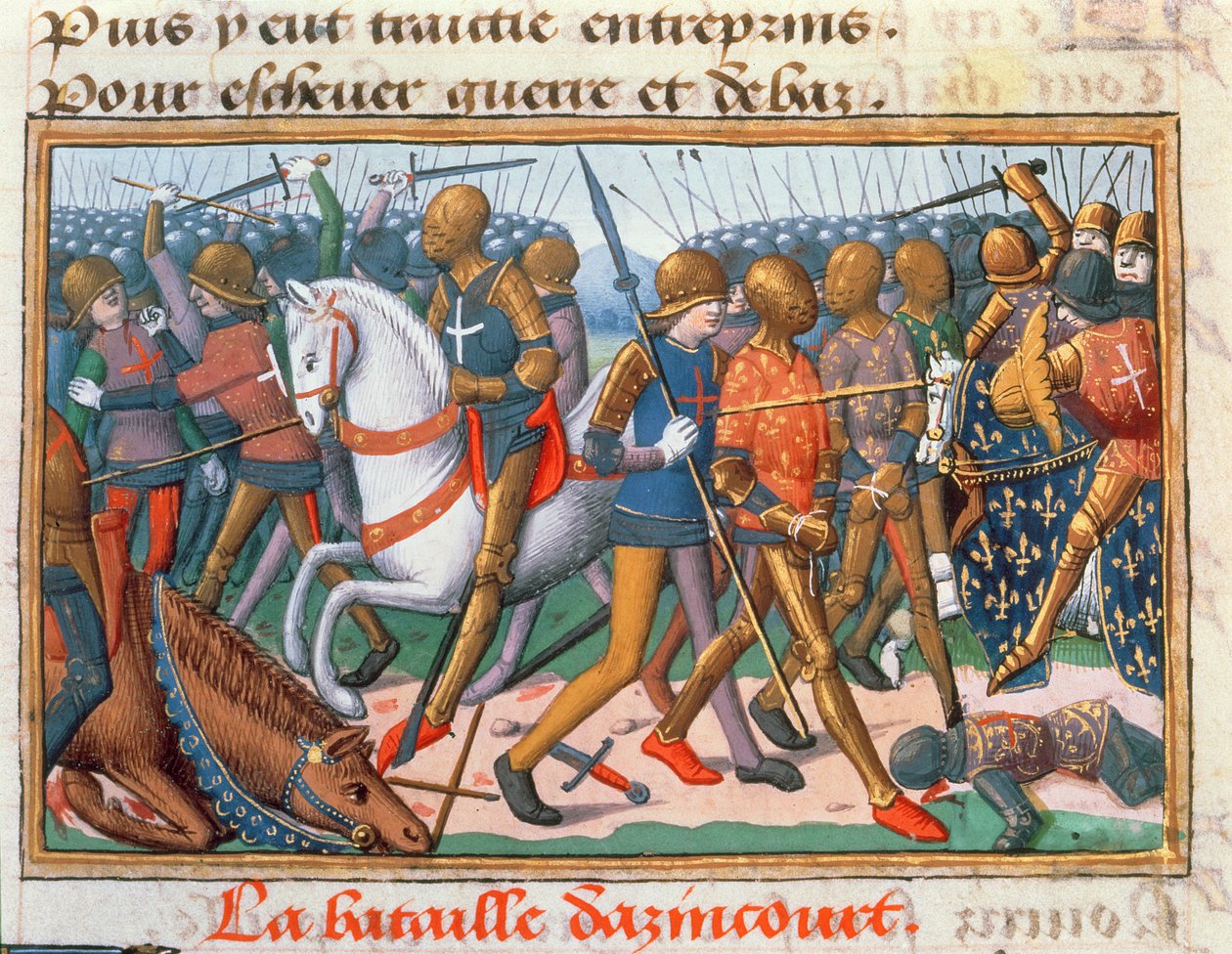Ms Fr 5054 f.11 Bitva u Agincourtu, 1415, z vigilie Karla VII., kolem roku 1484 od Martial de Paris