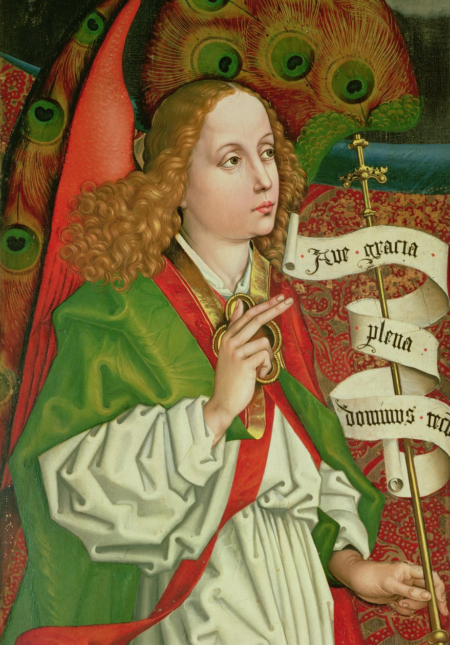 Detail archanděla Gabriela, ze Zvěstování, z orlierského oltáře, kolem 1468-70 od Martin Schongauer