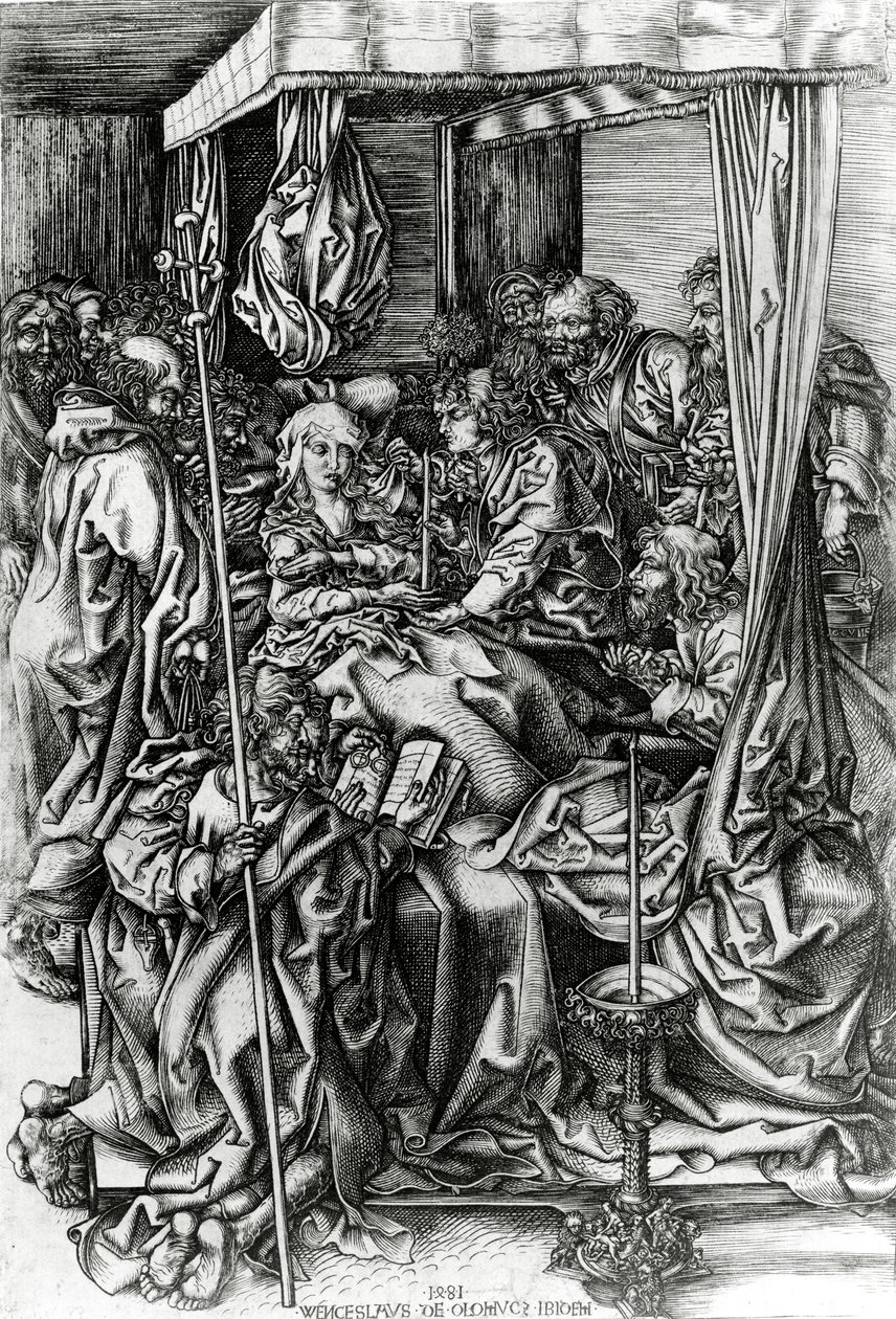 Smrt Panny Marie, vyryl Wenzel von Olmutz, 1481 od Martin Schongauer