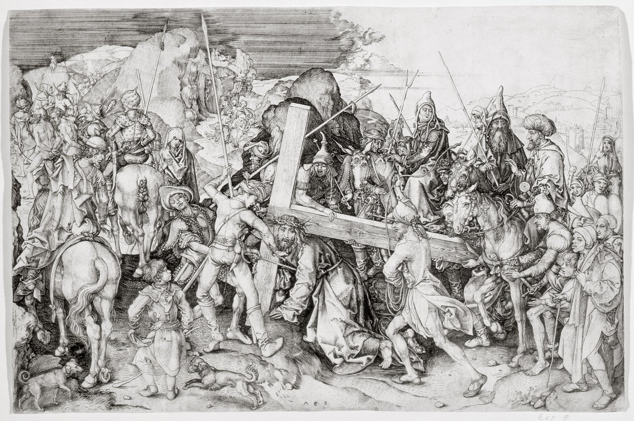 The Great Bearing of the Cross, c.1474 (čárová rytina) od Martin Schongauer