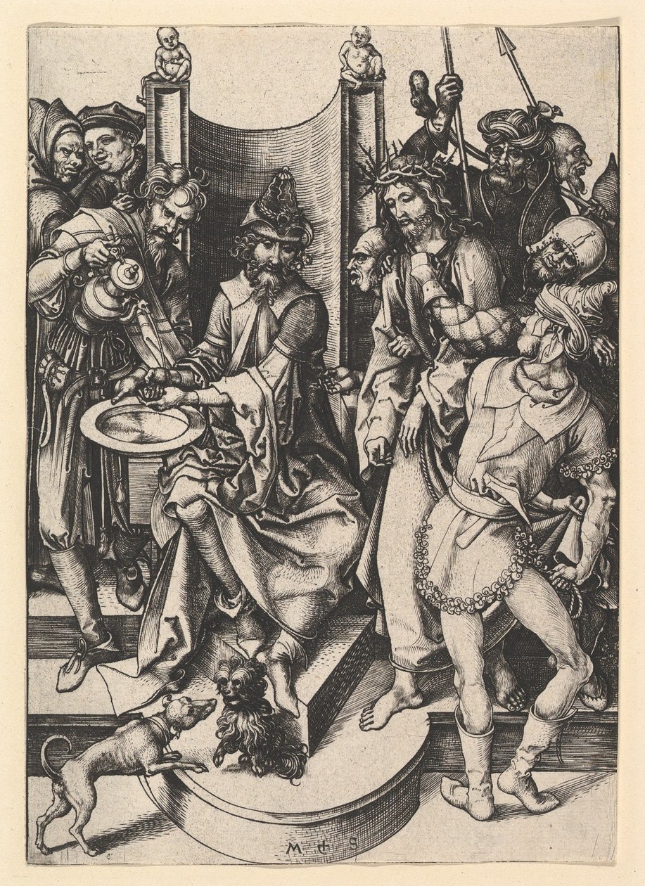 Pilát si myje ruce, ca. 1435-1491. od Martin Schongauer