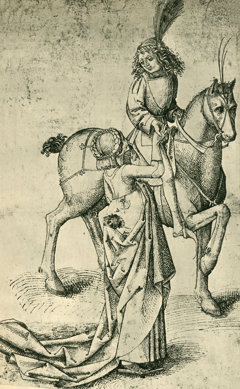 Jezdec a žena, c1480, 1943. od Martin Schongauer