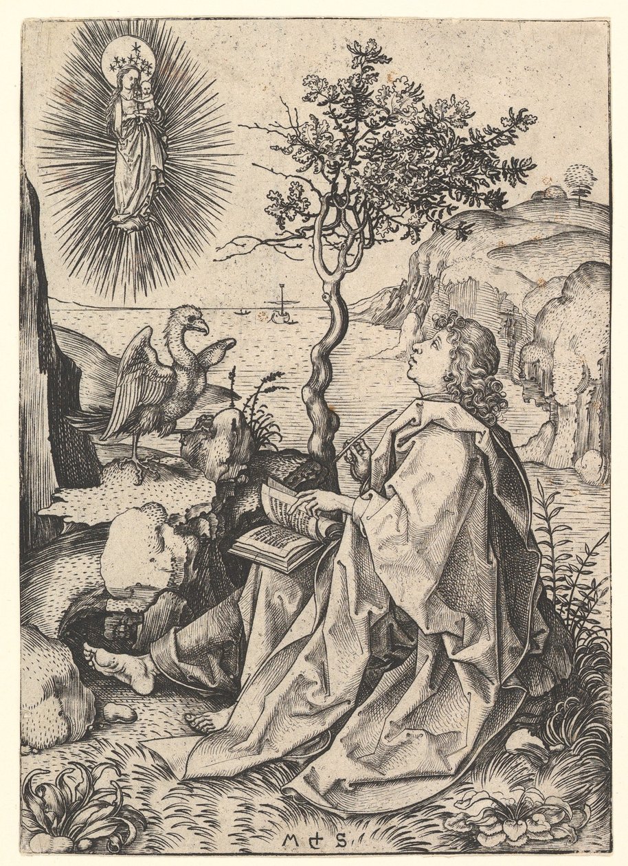 Saint John on Patmos, ca. 1435-1491. od Martin Schongauer
