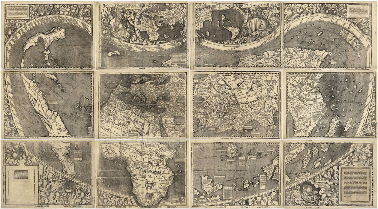 Mapa světa Universalis Cosmographia, 1507 od Martin Waldseemuller