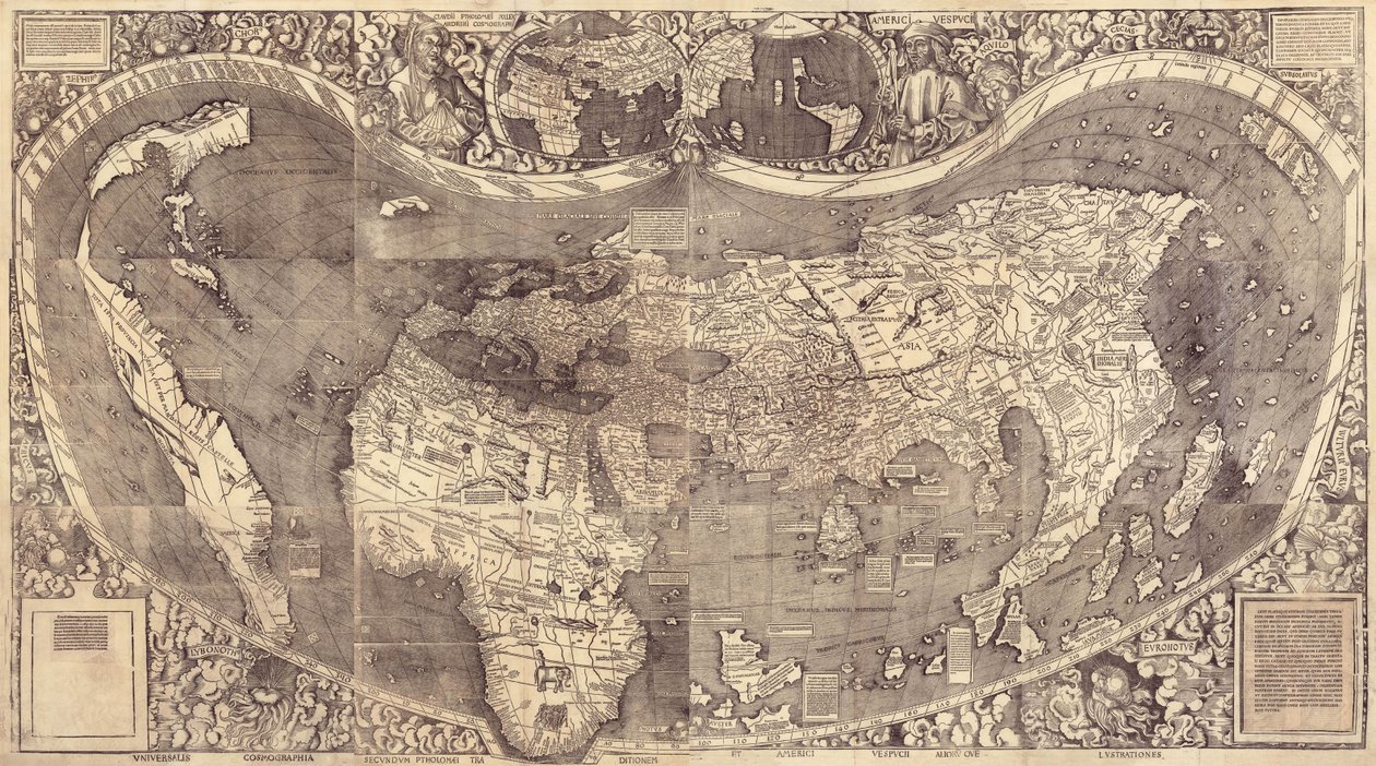 Mapa světa Universalis Cosmographia, 1507 od Martin Waldseemuller