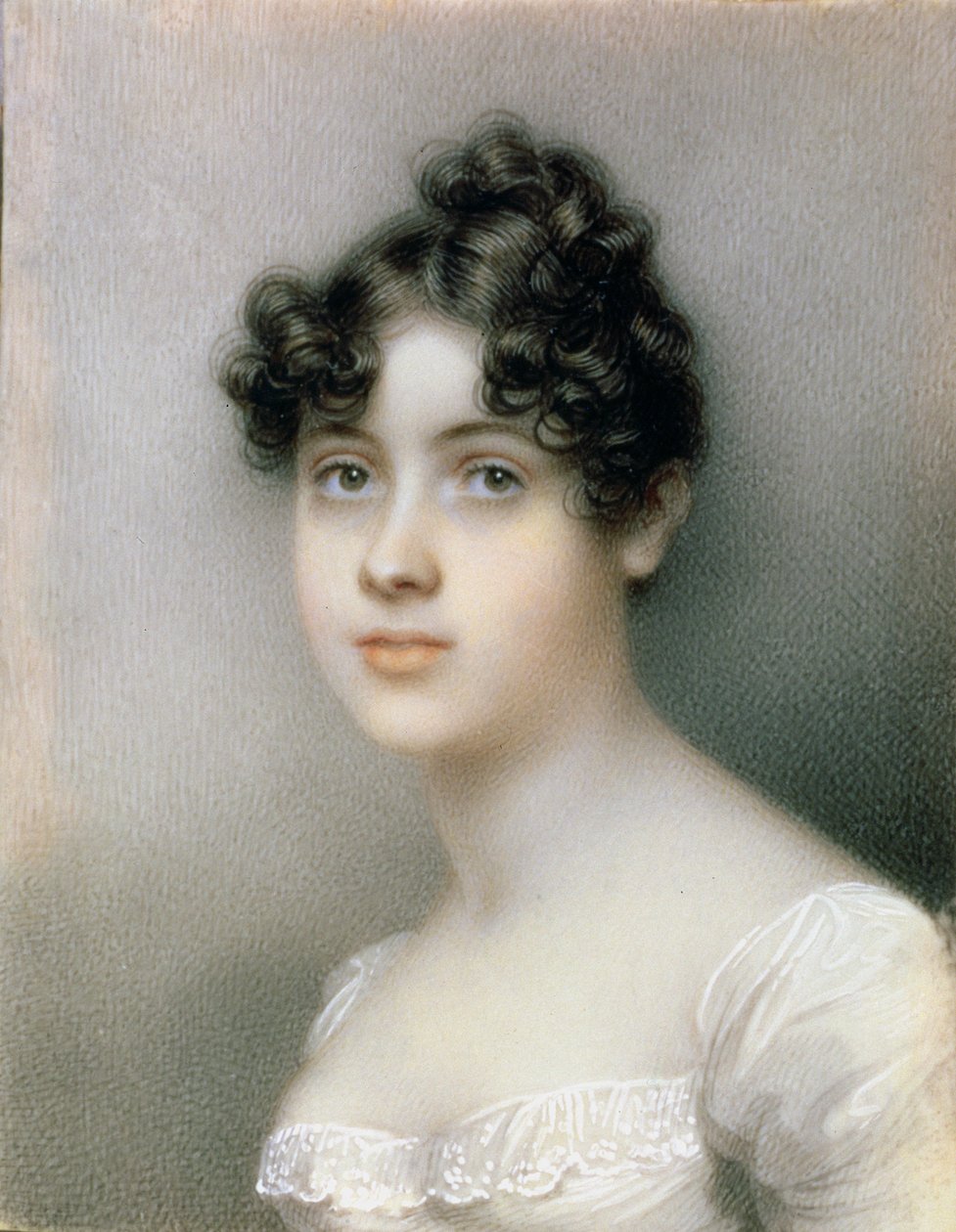 Portrétní miniatura dívky v bílých šatech, kolem roku 1815 od Mary Ann Knight