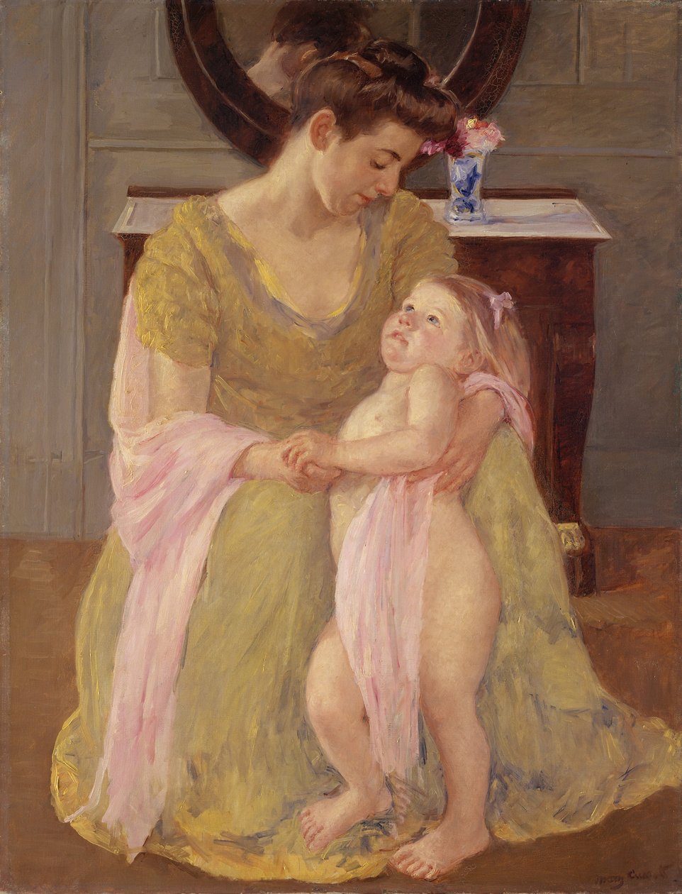 Matka a dítě s růžovým šátkem, kolem roku 1908 od Mary Cassatt