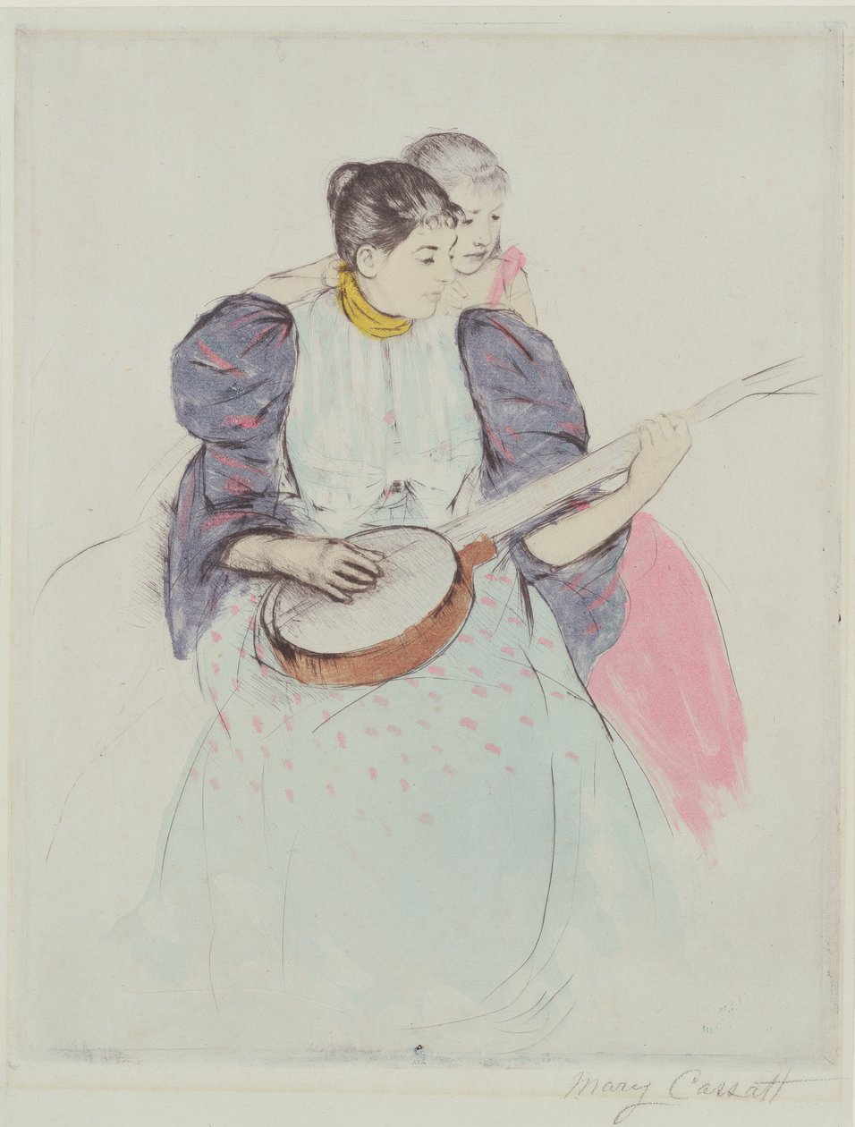The Banjo Lesson, 1893 (suchá jehla, měkká půda a akvatinta na papíře) od Mary Cassatt