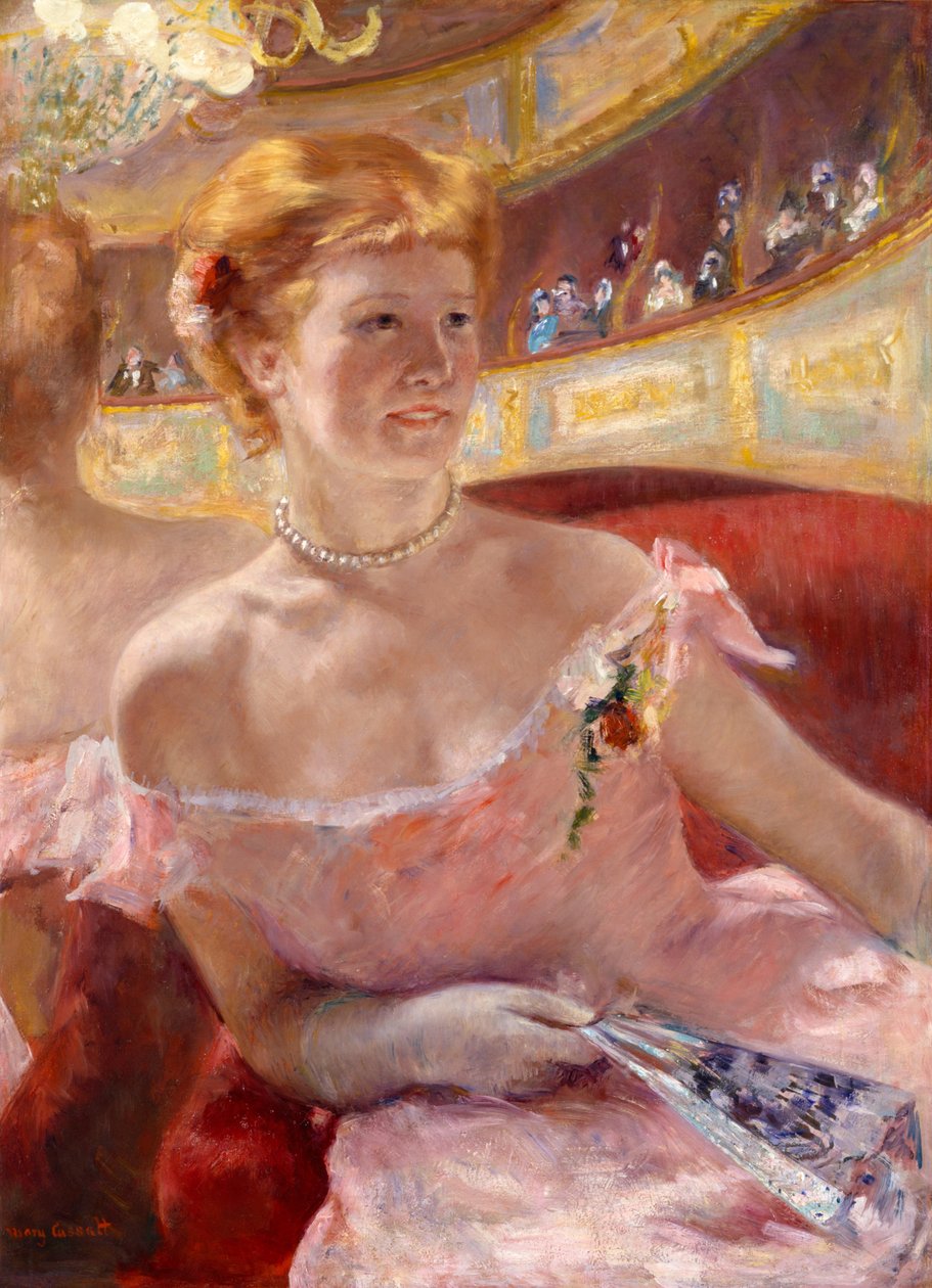 Žena s perlovým náhrdelníkem v loge od Mary Cassatt