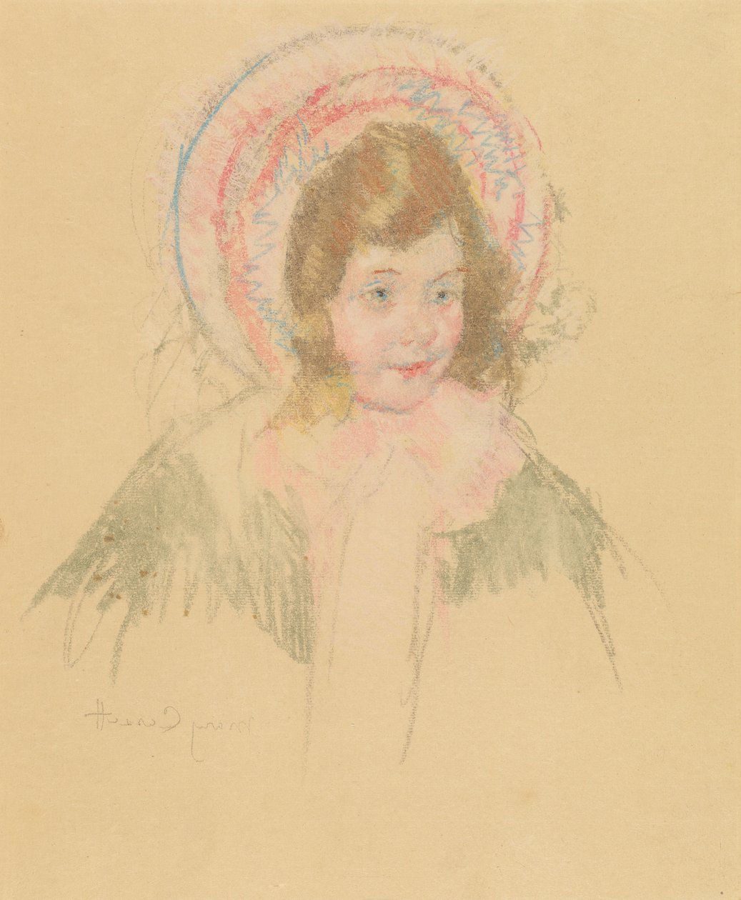 Sara nosí čepec a kabát od Mary Cassatt